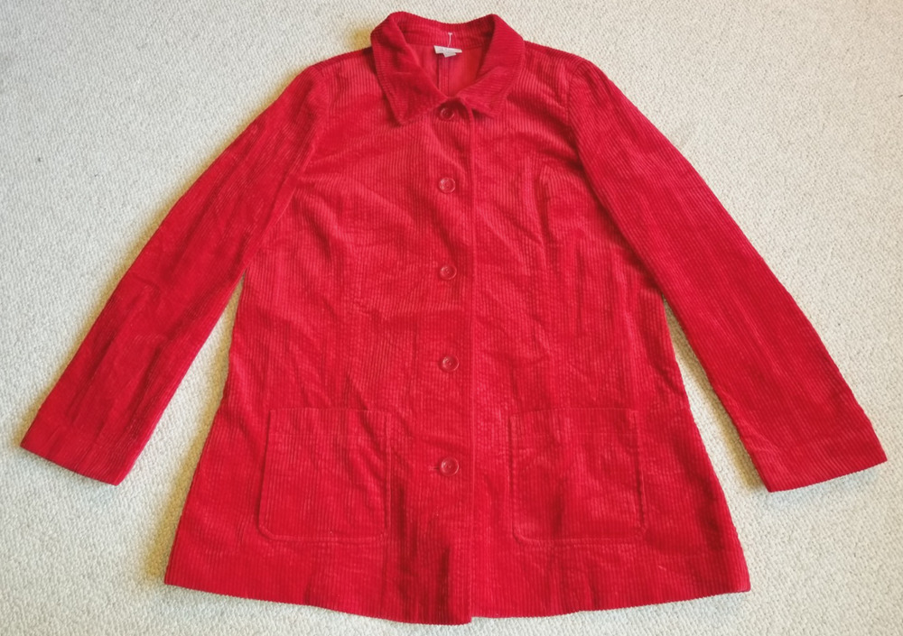 Womens Jacket-J. JILL-red cotton wide wale corduroy button-front pockets-M